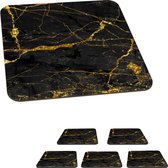 Onderzetters voor glazen - Marmer - Goud - Zwart - Marmerlook - Luxe - Glitter - 10x10 cm - Glasonderzetters - 6 stuks