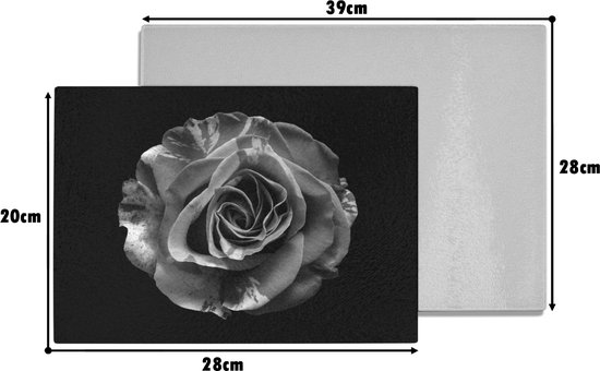 Planche à découper en Verres - 28x20 - Fleurs - Rose - Zwart - Wit - Botanique - Planches à découper en Glas