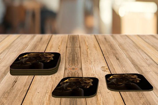 Sous- Sous-verres à lunettes - Femme - Foulard - Or - Luxe - 10x10 cm - Sous-verres en verre - 6 pièces