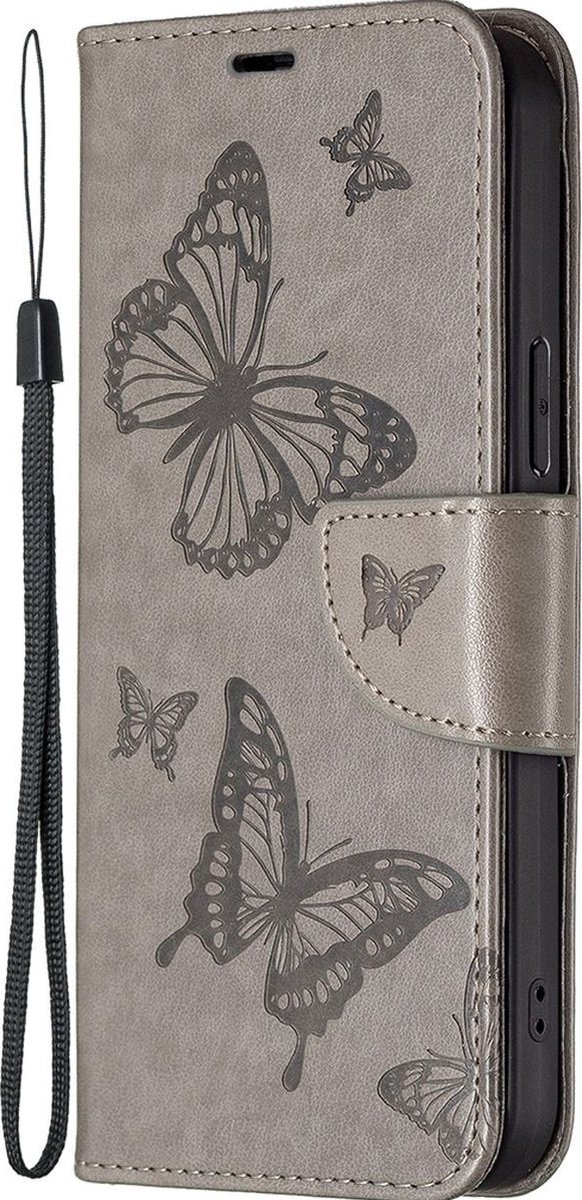 Mobigear Telefoonhoesje geschikt voor Xiaomi 12T Hoesje | Mobigear Butterfly Bookcase Portemonnee | Pasjeshouder voor 3 Pasjes | Telefoonhoesje voor Pinpas / OV Kaart / Rijbewijs - Grijs