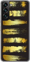 Geschikt voor Samsung Galaxy S22 hoesje - Gouden strepen op een zwarte achtergrond - Siliconen Telefoonhoesje