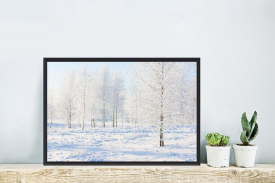 Cadre photo avec poster - Neige - Arbres - Hiver - 60x40 cm - Cadre pour poster - Décoration de Noël - Décoration de Noël - Décorations de Noël salon - Décorations de Noël de Noël - Décoration de Noël pour l'intérieur - Noël
