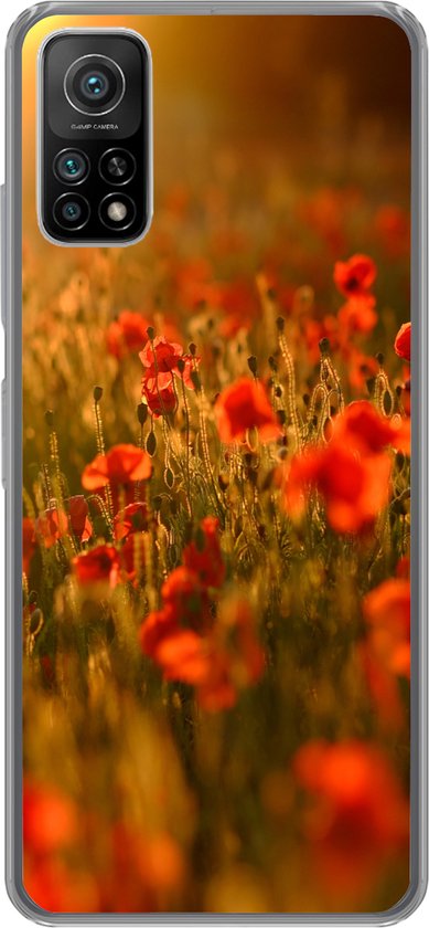 Coque Xiaomi Mi 10T 5G - Lueur Oranje sur les coquelicots dans le champ - Coque de téléphone en Siliconen