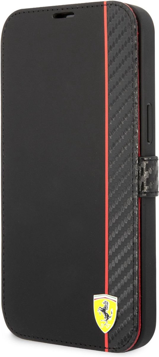 Ferrari Smooth Carbon Book Case - Geschikt voor Apple iPhone 14 Pro (6.1") - Zwart