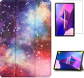 Case2go - Tablet hoes & Screenprotector geschikt voor Lenovo Tab M10 (3e generatie) (TB328FU, TB328XU) - 10.1 inch - Tri-Fold Book Case met Auto/Wake functie - Galaxy