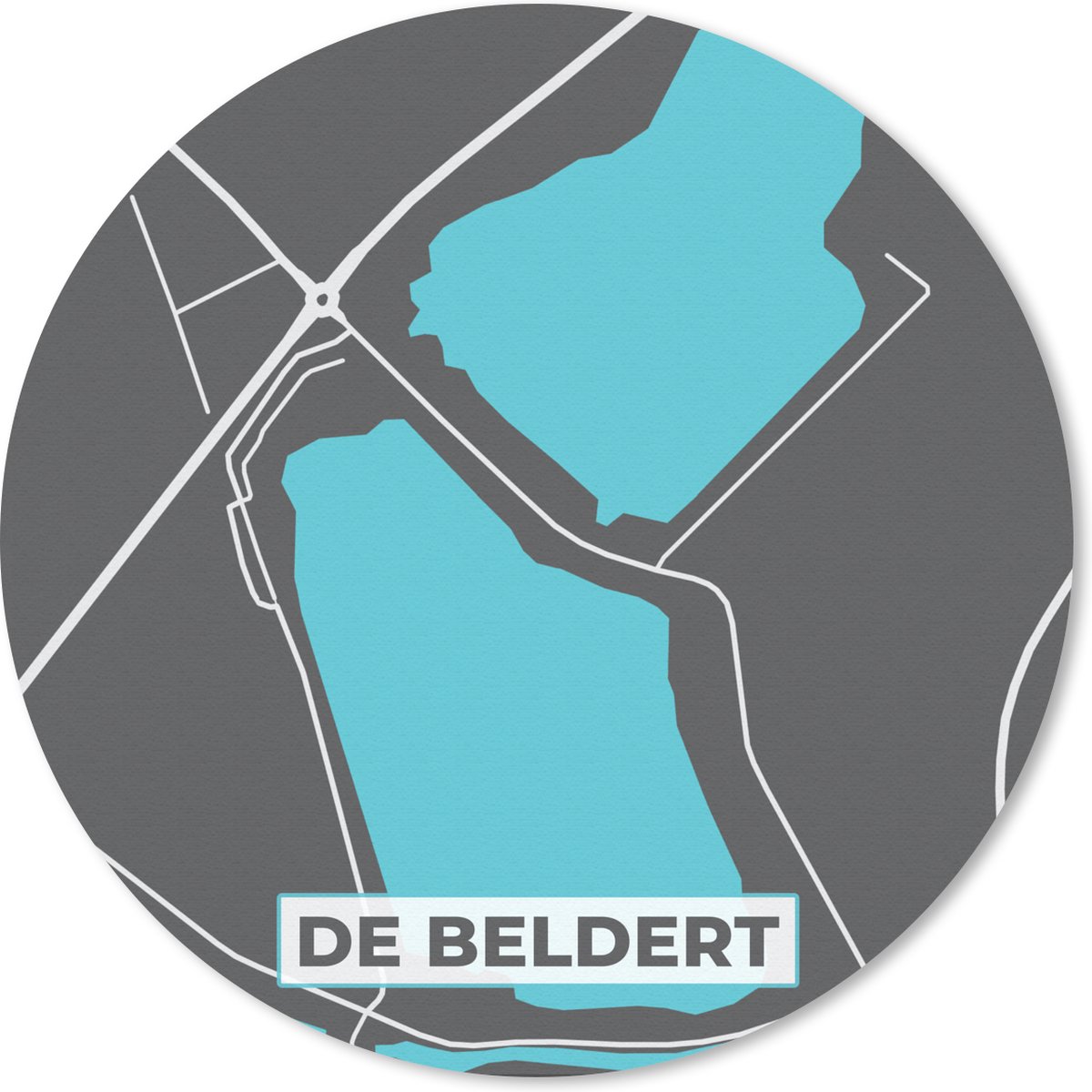 Muismat rond 20x20 cm - Mousepad Kaart - Stadskaart - Plattegrond - Water - De Beldert - Nederland - Ronde muismatten - Stadskaart