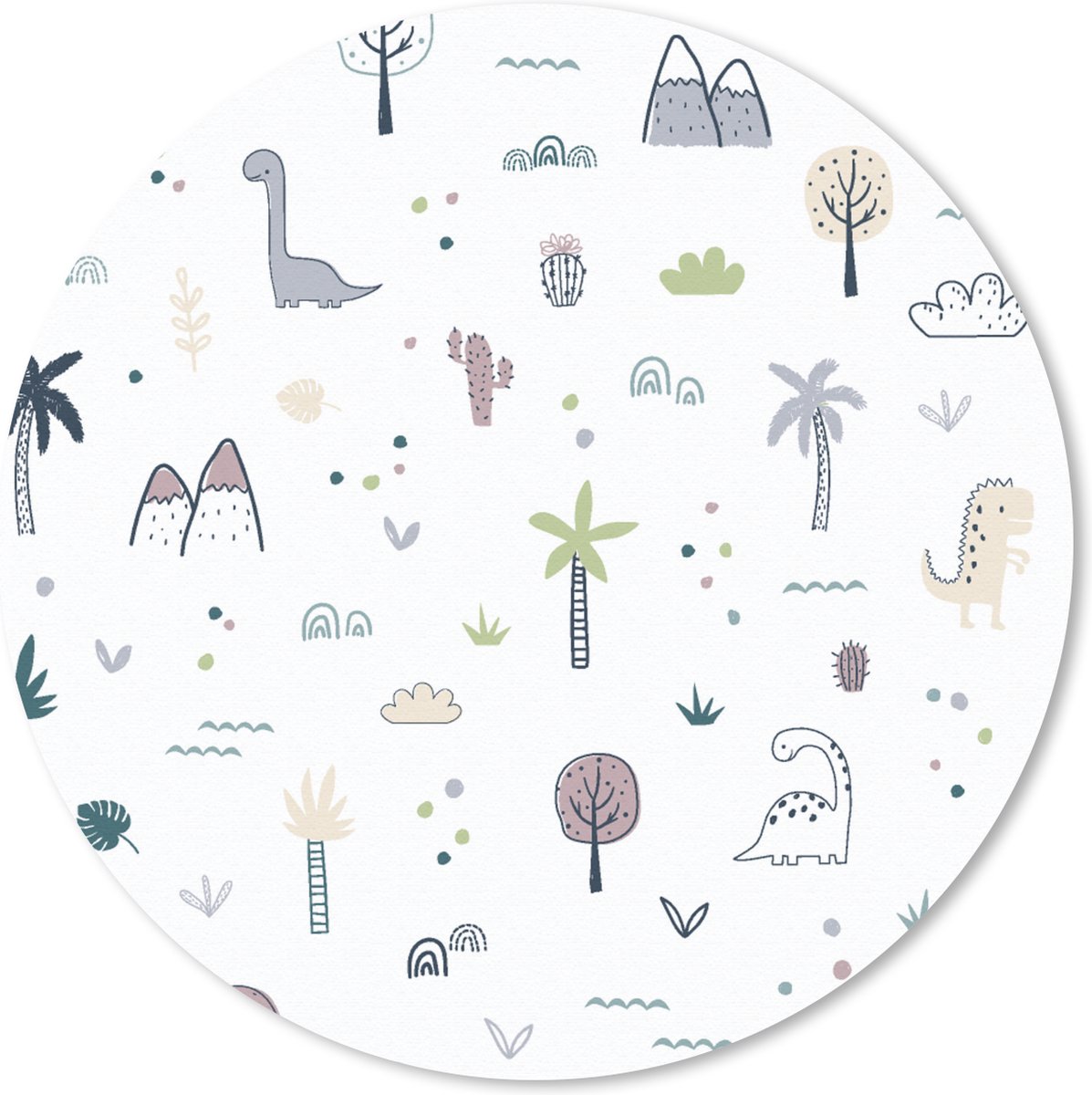 Muismat rond 50x50 cm - Mousepad Dinosaurus - Bomen - Patronen - Ronde muismatten