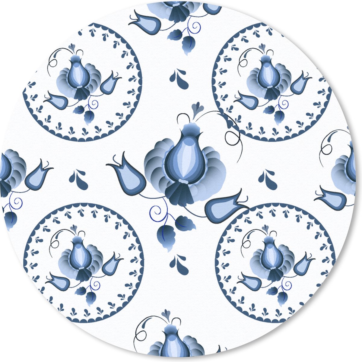 Muismat rond 30x30 cm - Mousepad Patroon - Folklore - Tulp - Ronde muismatten