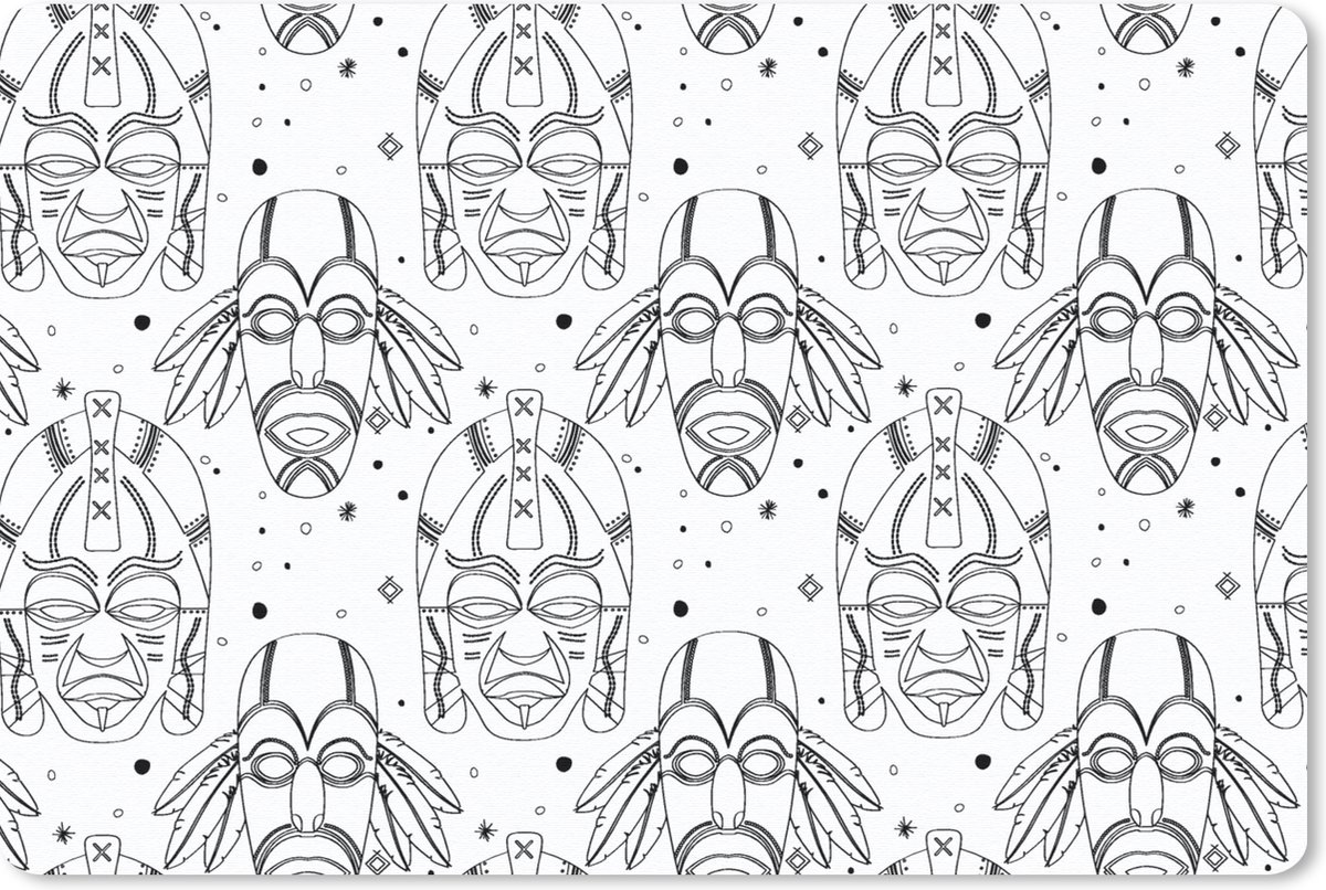 Muismat 27x18 cm - Mousepad Inca - Maskers - Patroon - Zwart-wit - Muismatten