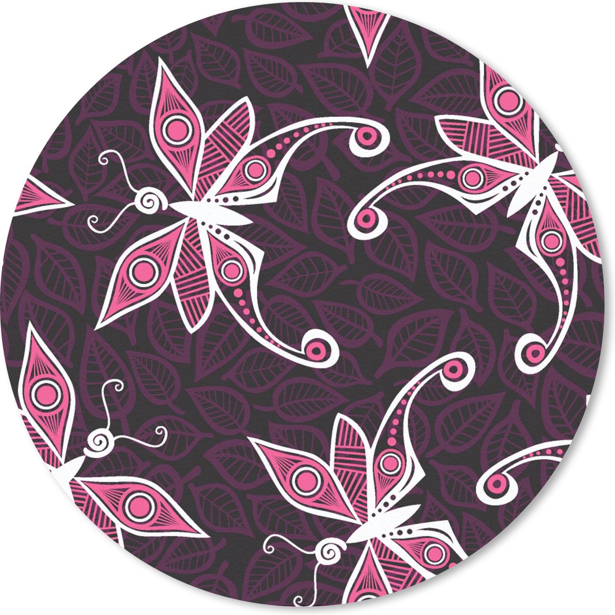 Muismat rond 20x20 cm - Mousepad Vlinders - Patronen - Roze - Ronde muismatten