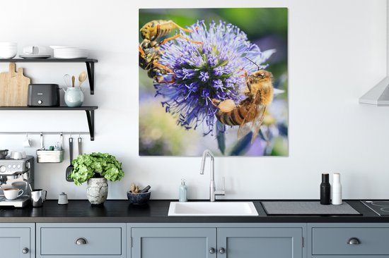 Tableau sur toile Trois abeilles sur chardon balle - 90x90 cm - Décoration murale