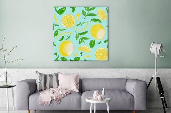Illustration aquarelle d'un motif aux citrons toile 2cm 90x90 cm - Tirage photo sur toile (Décoration murale salon / chambre)