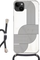 Geschikt voorApple Iphone 14 Plus - Crossbody Case - Kunst - Zwart - Wit - Lijn - Siliconen - Crossbody - Backcover met Koord - Telefoonhoesje met koord - Hoesje met touw