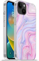 Geschikt voorApple Iphone 14 Plus - Soft case hoesje - Marmer print - Kleuren - Pastel - Siliconen Telefoonhoesje
