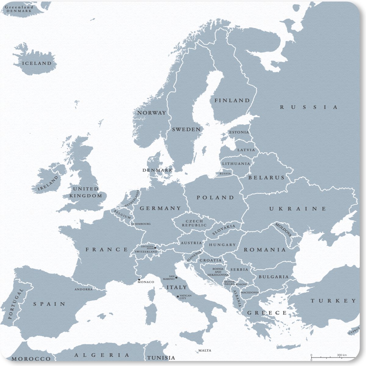 Muismat 30x30 cm - Mousepad Kaart - Europa - Grijs - Muismatten