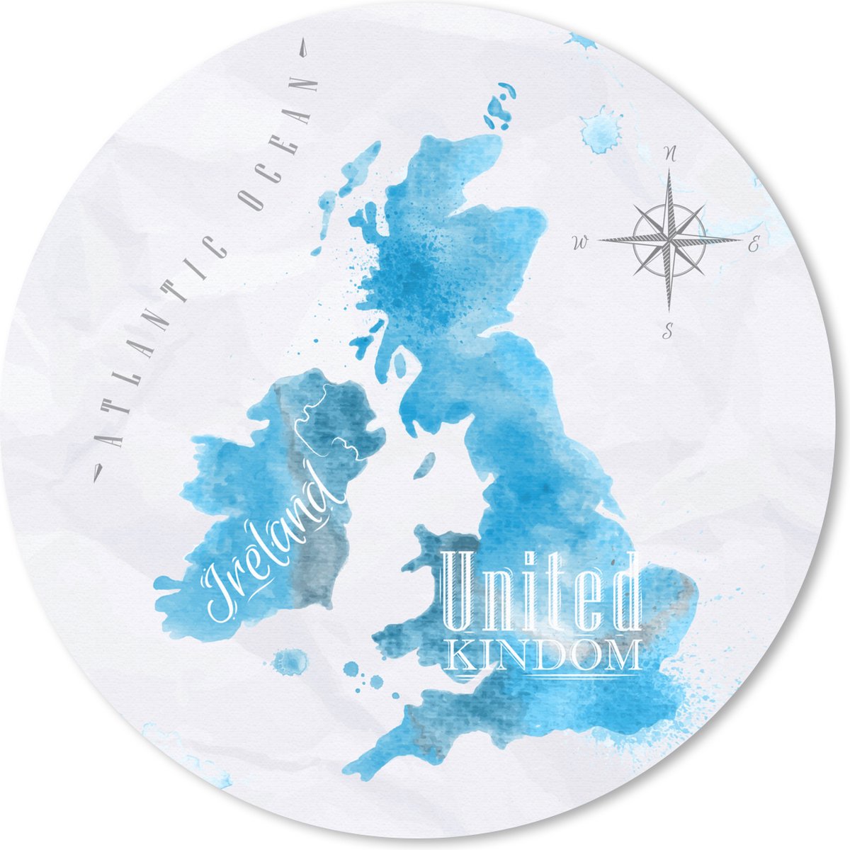 Muismat rond 30x30 cm - Mousepad Engeland - Wereldkaart - Blauw - Ronde muismatten