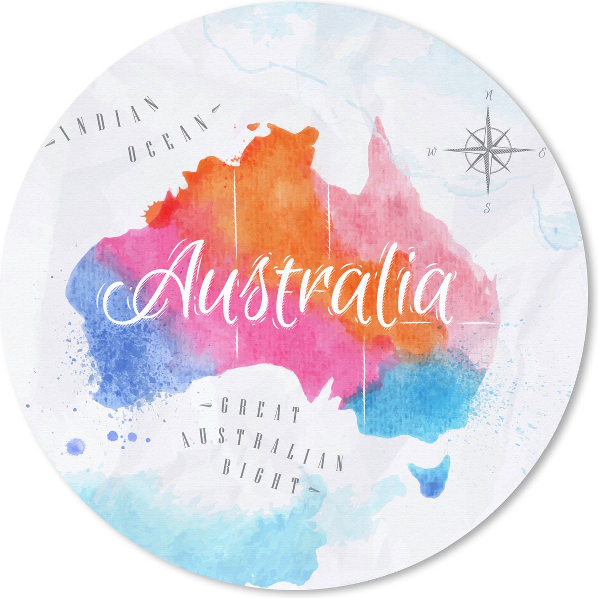 Muismat rond 20x20 cm - Mousepad Olieverf - Wereldkaart - Australië - Ronde muismatten