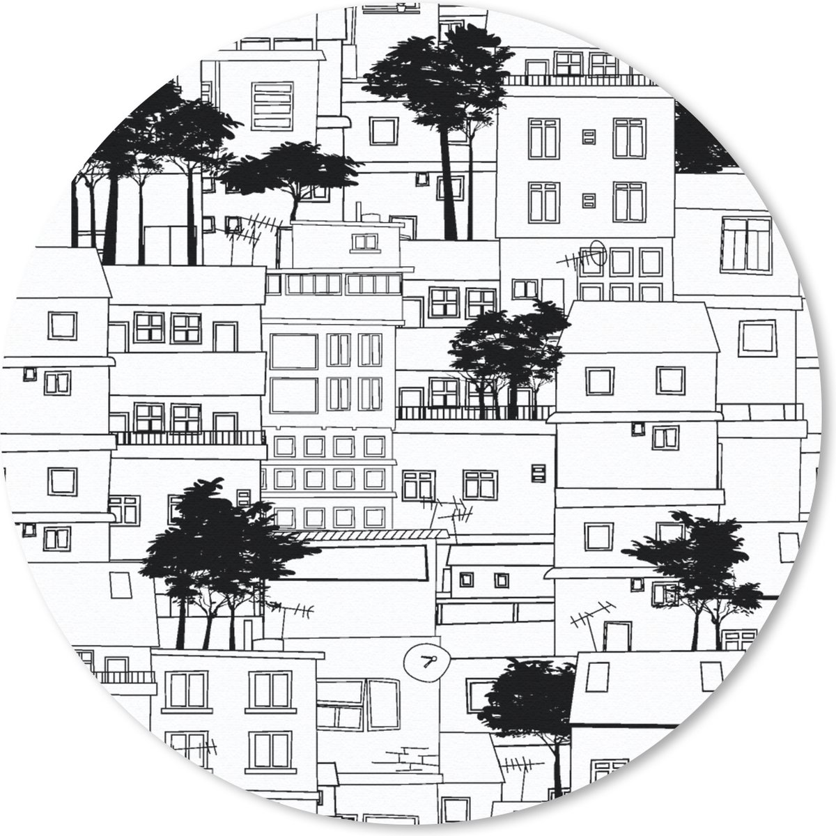 Muismat rond 50x50 cm - Mousepad Patronen - Bomen - Huis - Ronde muismatten