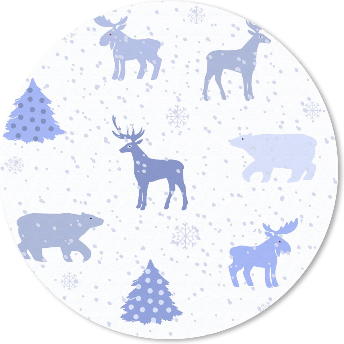 Muismat rond 40x40 cm - Mousepad Hert - Patroon - Sneeuw - Ronde muismatten