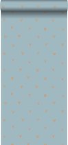 ESTAhome behangpapier hartjes vintage blauw en glanzend koper bruin - 128833 - 0,53 x 10,05 m