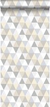 ESTAhome behang driehoekjes lichtgrijs, beige en wit - 128707 - 53 cm x 10,05 m