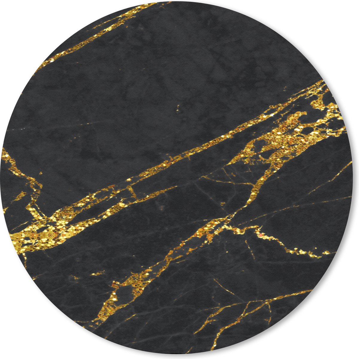 Muismat rond 20x20 cm - Mousepad Marmer - Goud - Zwart - Patroon - Ronde muismatten
