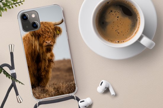 Coque avec cordon iPhone 13 Mini - Highlander écossais - Dune - Herbe - Siliconen - Bandoulière - Coque arrière avec cordon - Coque pour téléphone avec cordon - Coque avec corde