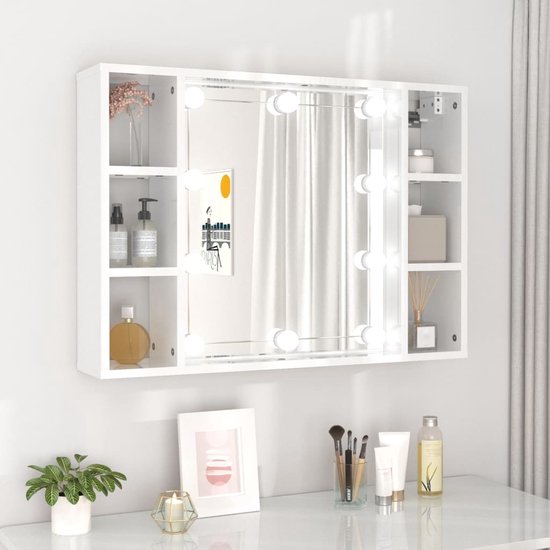 Spiegelkast Met Led-Verlichting 76X15X55 Cm Hoogglans wit