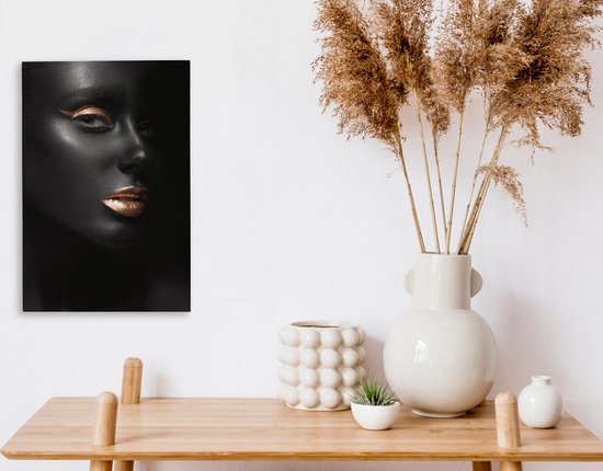 Peintures sur toile - Profil d'une femme maquillée dorée sur fond noir - 20x30 cm - Décoration murale