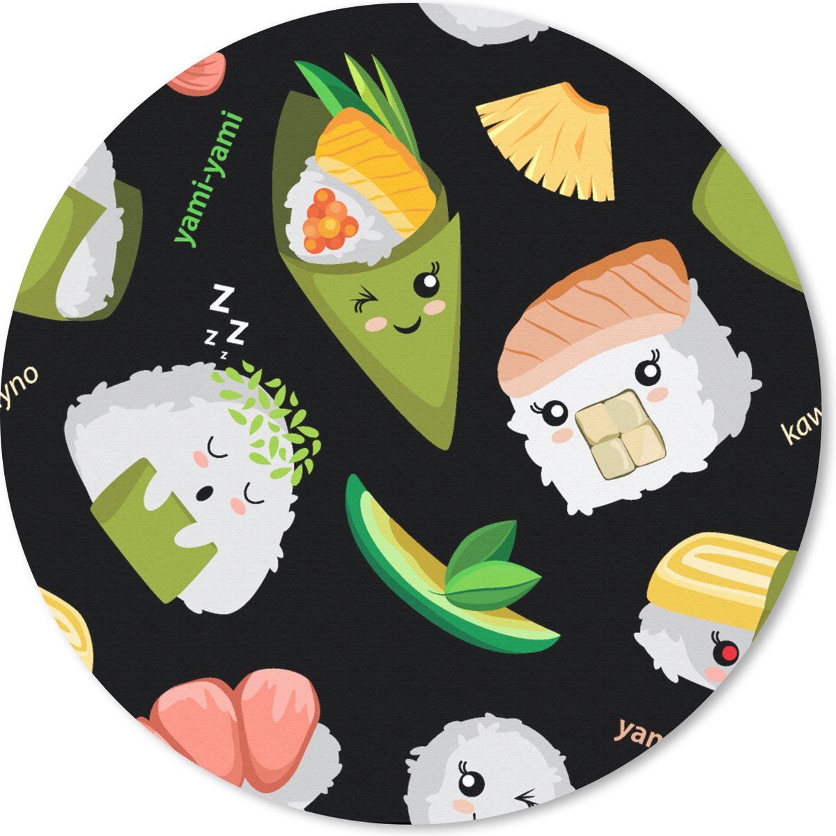 Muismat rond 30x30 cm - Mousepad Kawaii - Sushi - Patronen - Ronde muismatten