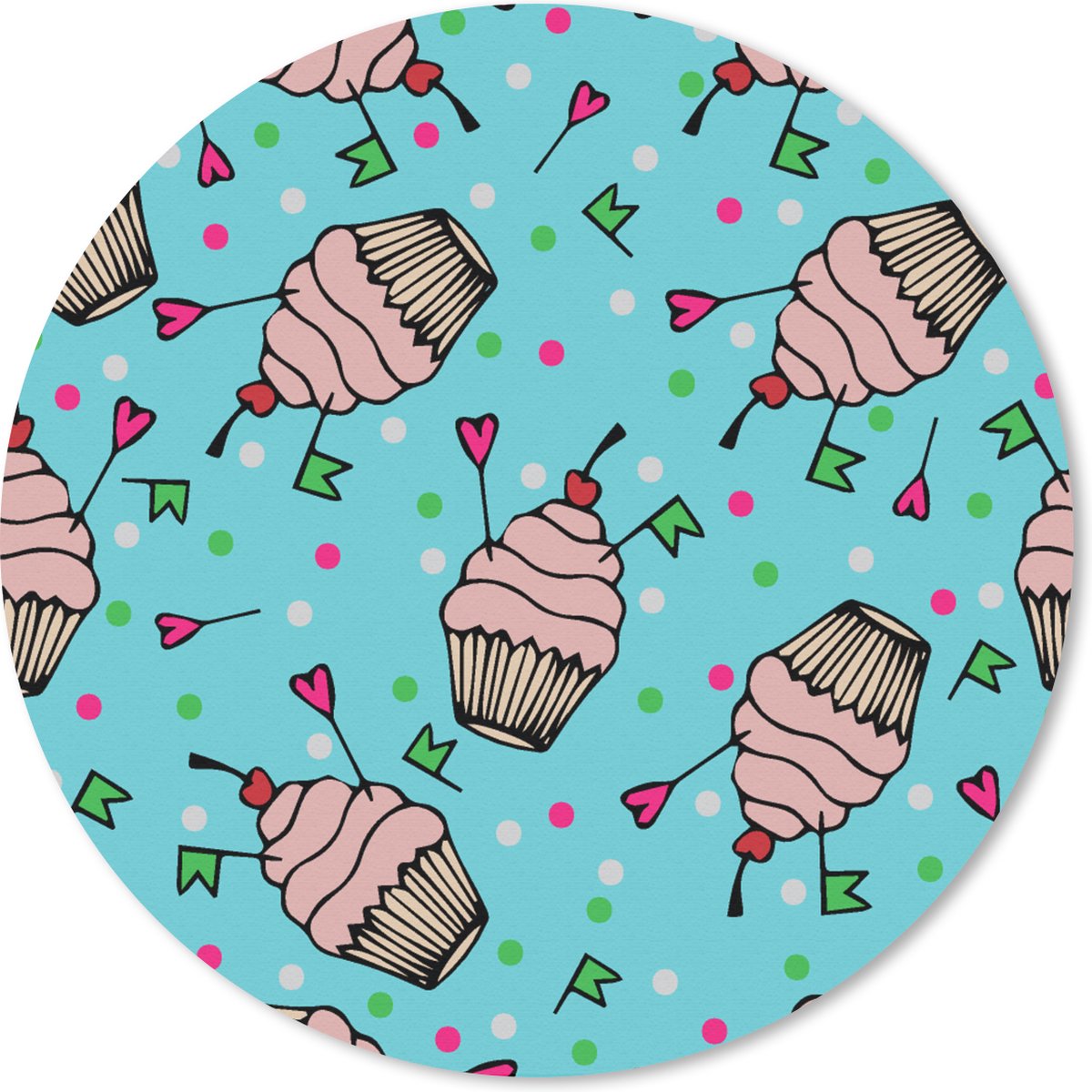 Muismat rond 30x30 cm - Mousepad Cupcake - Stippen - Feest - Patronen - Ronde muismatten