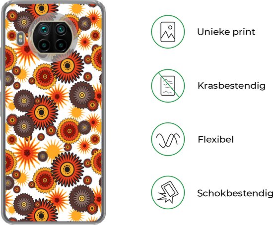 Telefoonhoesje Geschikt voor Xiaomi Mi 10T Lite 5G hoesje - Design - Retro - Oranje - Bloemen - Siliconen Telefoonhoesje Telefoonhoesje