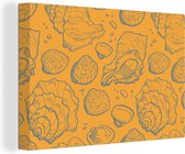 Canvas Schilderij Schelpen - Geel - Oranje - Patronen - 30x20 cm - Wanddecoratie
