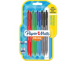 Paper Mate InkJoy 100RT intrekbare balpennen | Medium punt (1,0 mm) | Zwart, Blauw, Rood en Groen | 8 stuks