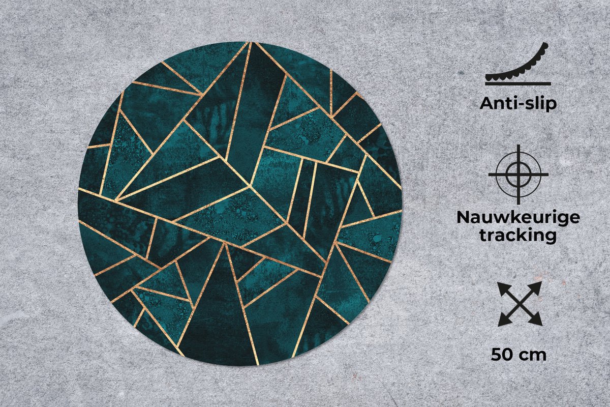 Muismat rond 50x50 cm - Mousepad Stenen - Goud - Luxe - Patronen - Abstract - Ronde muismatten