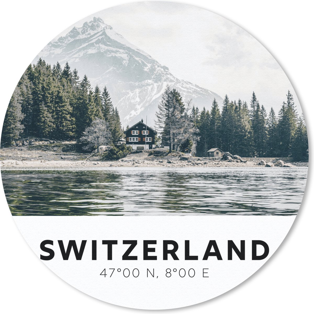 Muismat rond 50x50 cm - Mousepad Zwitserland - Berg - Chalet - Ronde muismatten