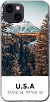 Coque iPhone 13 mini - Amérique - Montagnes - Arbres - Coque de téléphone en Siliconen