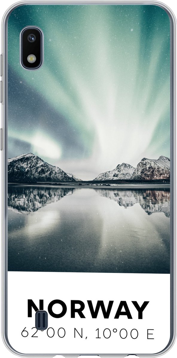 Telefoonhoesje Geschikt voor Samsung Galaxy A10 hoesje - Noorwegen - Noorderlicht - Meer - Siliconen Telefoonhoesje Telefoonhoesje