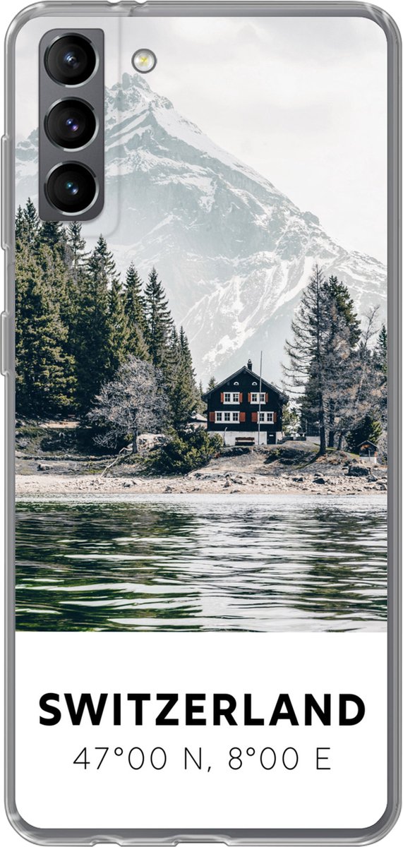 Telefoonhoesje Geschikt voor Samsung Galaxy S21 Plus hoesje - Zwitserland - Berg - Chalet - Siliconen Telefoonhoesje Telefoonhoesje