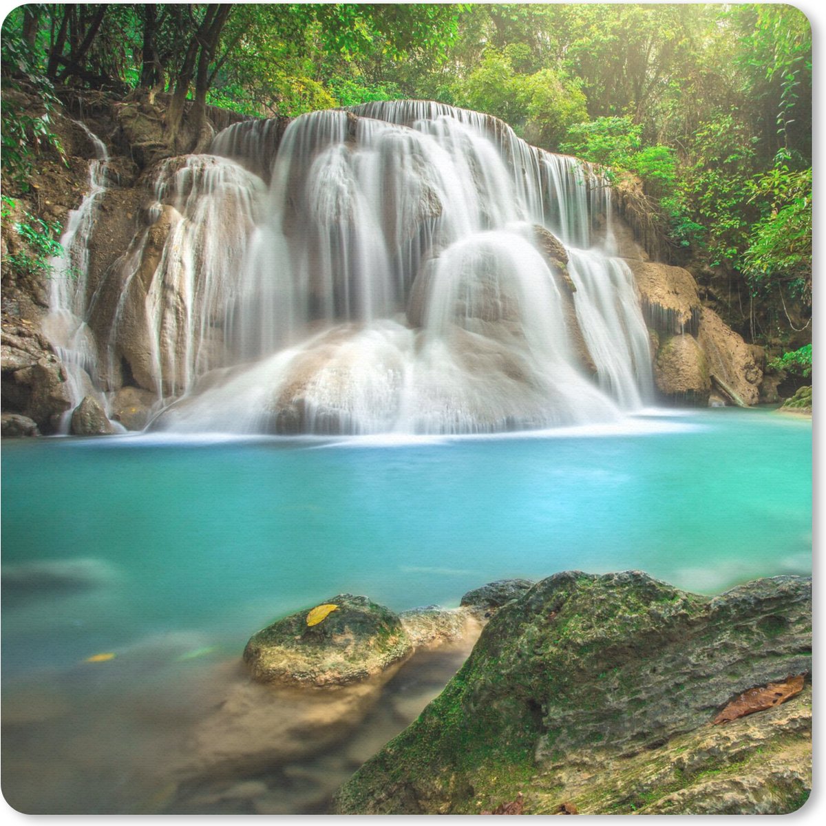 Muismat 30x30 cm - Mousepad Bos - Waterval - Natuur - Muismatten