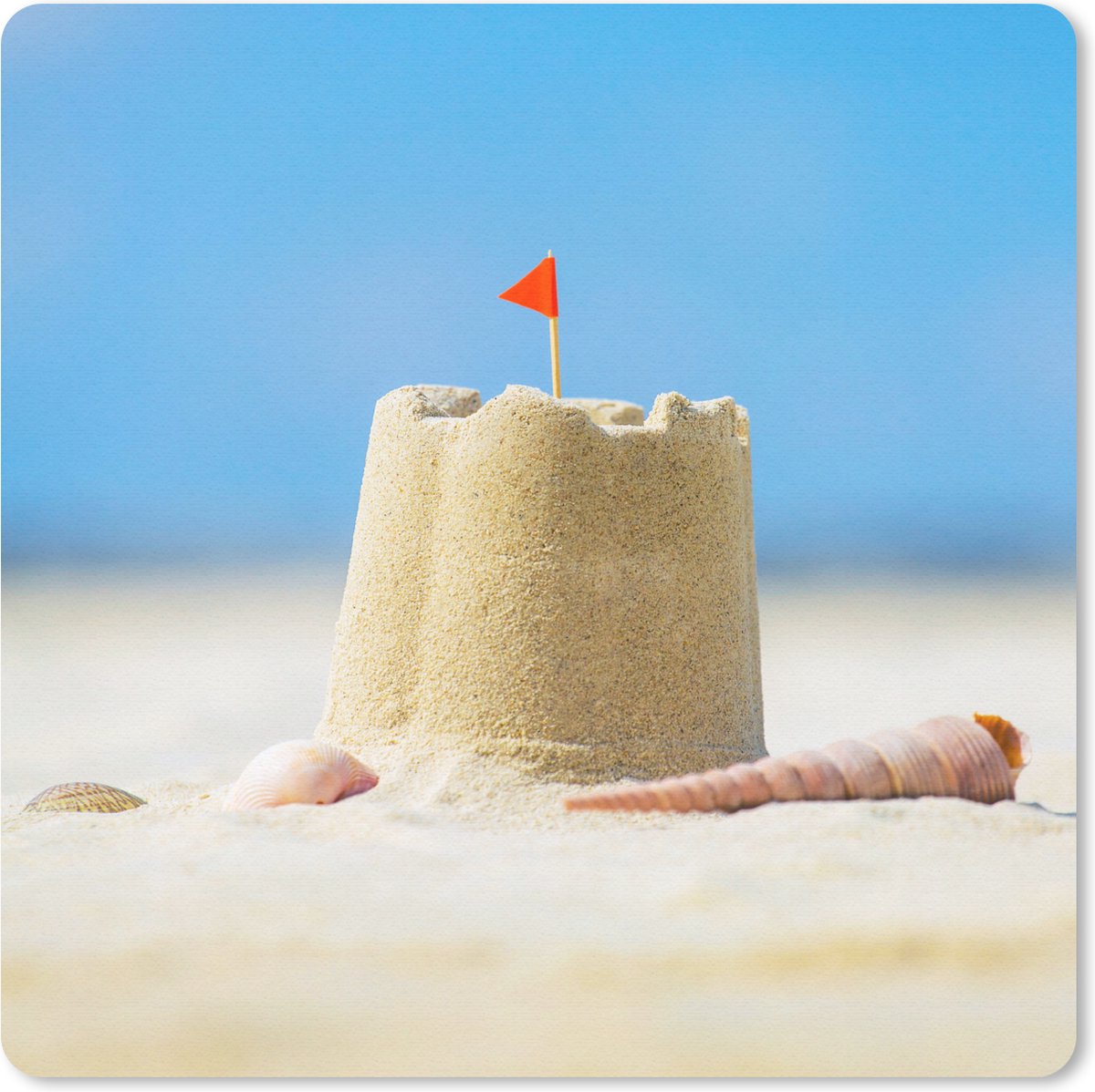 Muismat 20x20 cm - Mousepad Zandkasteel - Strand - Schelpen - Zomer - Muismatten