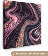 Tableau Toile Aspect Marbre - Rose - Violet - Goud - Luxe - Marbre - 90x90 cm - Décoration murale