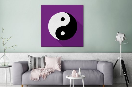 Une illustration du logo Yin et Yang avec une toile de fond violet 90x90 cm - Tirage photo sur toile (Décoration murale salon / chambre)