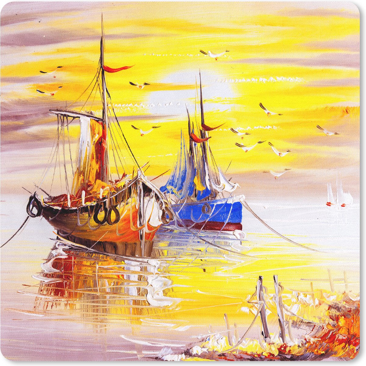 Muismat 20x20 cm - Mousepad Schilderij - Boot - Water - Olieverf - Muismatten