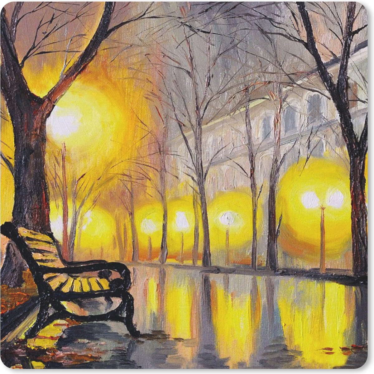 Muismat 30x30 cm - Mousepad Schilderij - Bank - Water - Licht - Olieverf - Muismatten