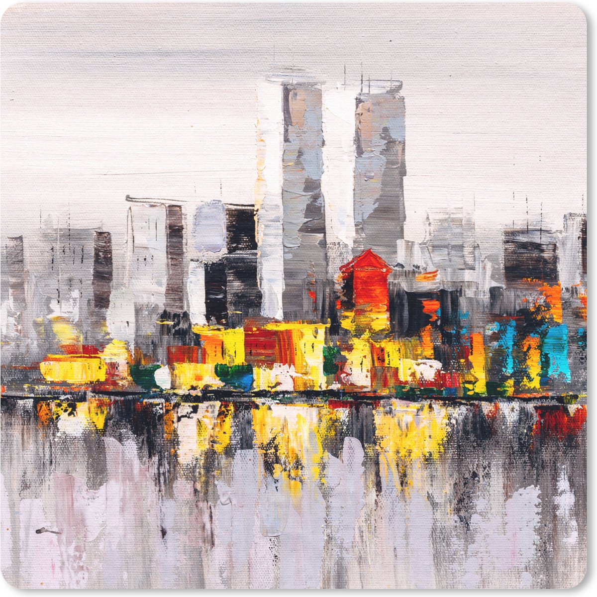 Muismat 20x20 cm - Mousepad Schilderij - Skyline - Kleuren - Olieverf - Muismatten