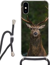 Telefoonhoesje Geschikt voor iPhone X - Hert - Gewei - Natuur - Siliconen - Crossbody - Backcover met Koord - Telefoonhoesje met koord - Hoesje met touw Telefoonhoesje