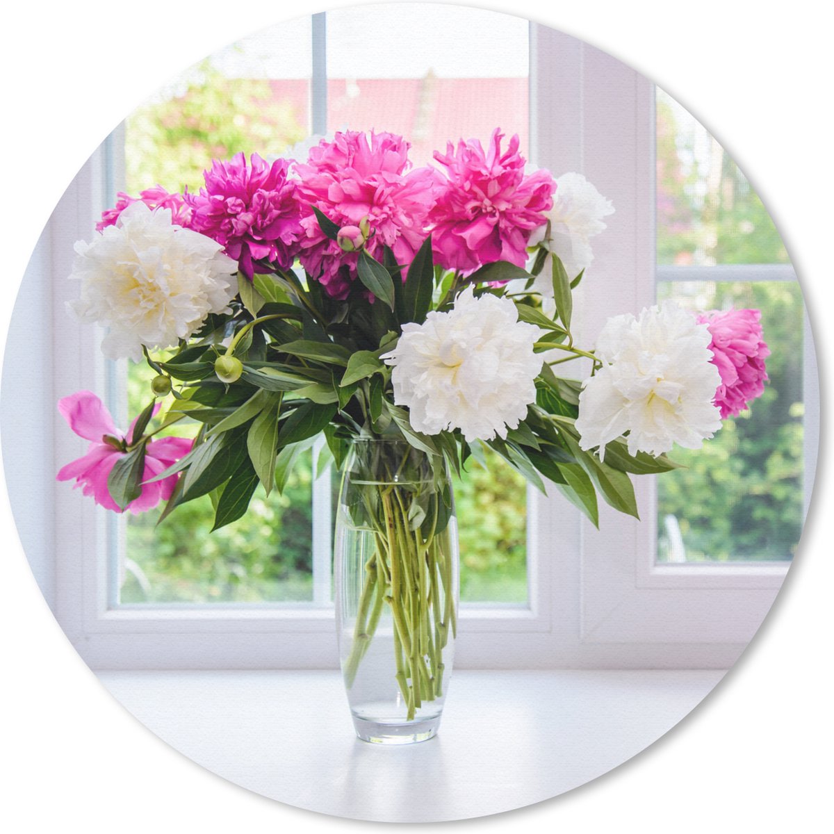 Muismat rond 50x50 cm - Mousepad Bloemen - Pioenrozen - Vaas - Ronde muismatten