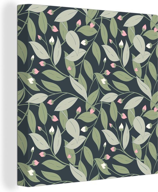 Tableau sur toile Fleurs - Feuilles - Motifs - 90x90 cm - Décoration murale