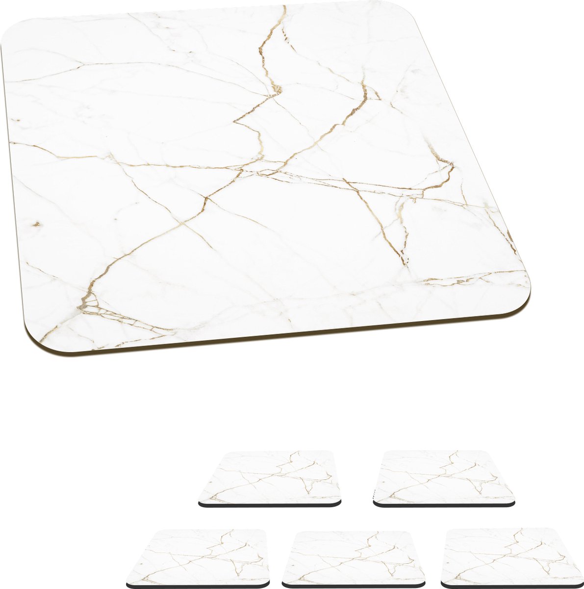 Onderzetters voor glazen - Marmer - Goud - Wit - Steen - 10x10 cm - Glasonderzetters - 6 stuks